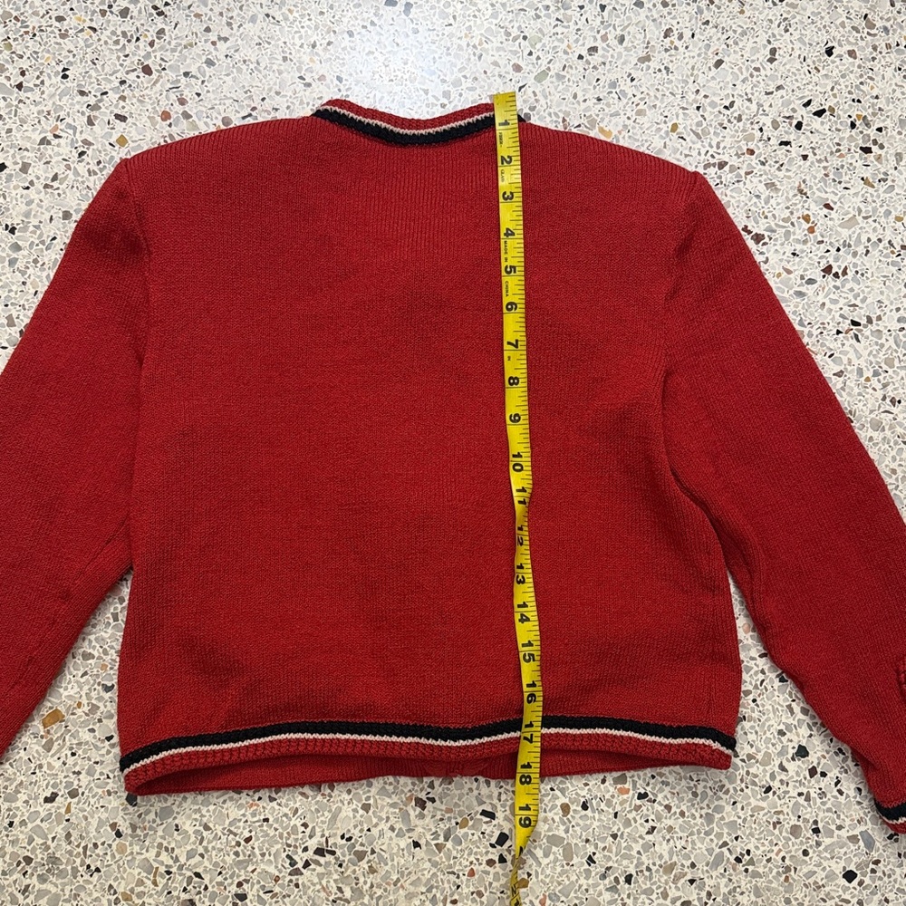 St John Collection red navy gold button hardware zip front knit sweater 2 - Picture 8 of 10
